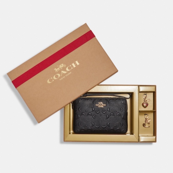 Coach Handbags - COACH Corner Zip Wristlet In Signature Leather with Two Charms & Coach Gift Box!